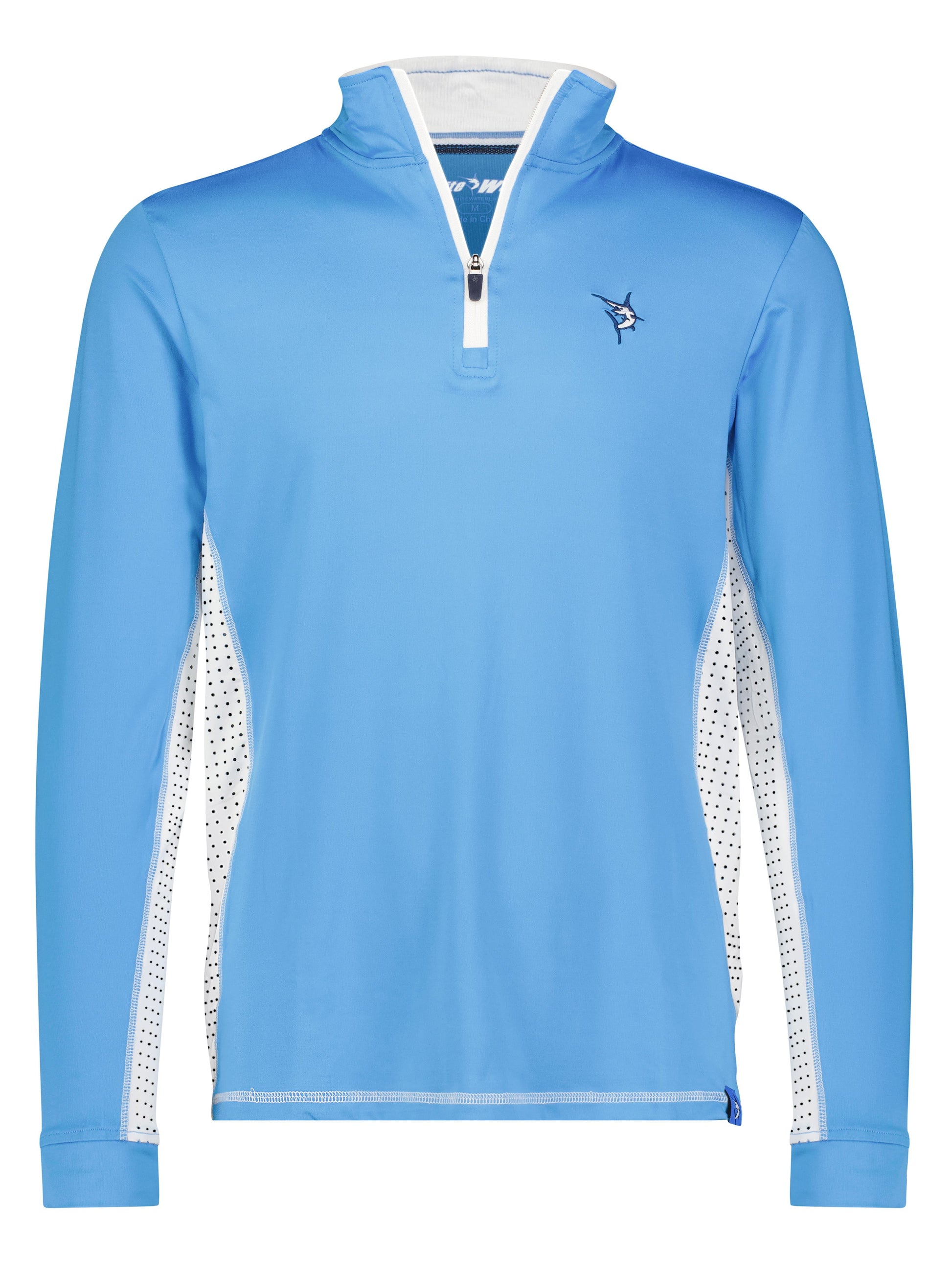 Southport blue pullover with white zipper and marlin logo by White Water Life on Tampa Home & Garden Store