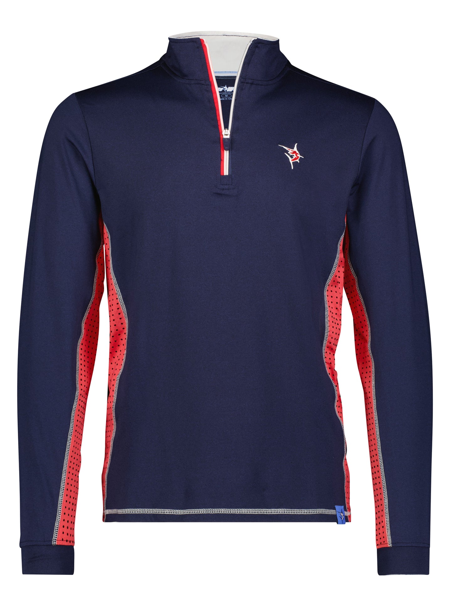 Southport navy pullover with red perforated side panels by White Water Life on Tampa Home and Garden Store