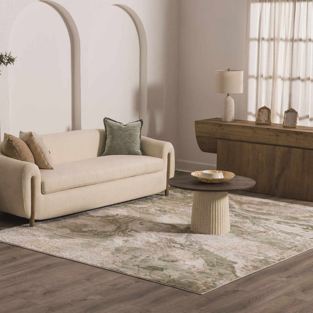 Lively Marble Green Area Rug from Boutique Rugs, green marble pattern rug in a living room on Tampa Home & Garden Store