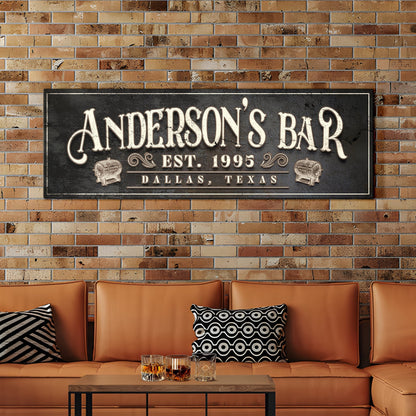 Personalized Bar Sign II canvas with Anderson's Bar on brick wall Tailored Canvases on Tampa Home & Garden Store