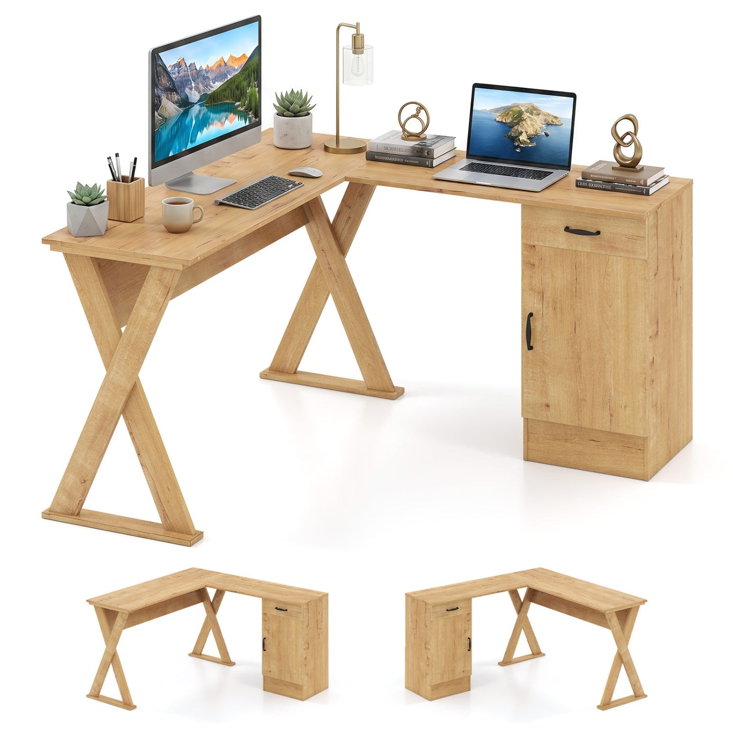 L-Shaped Computer Desk with reversible drawer and cabinet by DirectDeals in wood finish on Tampa Home & Garden Store