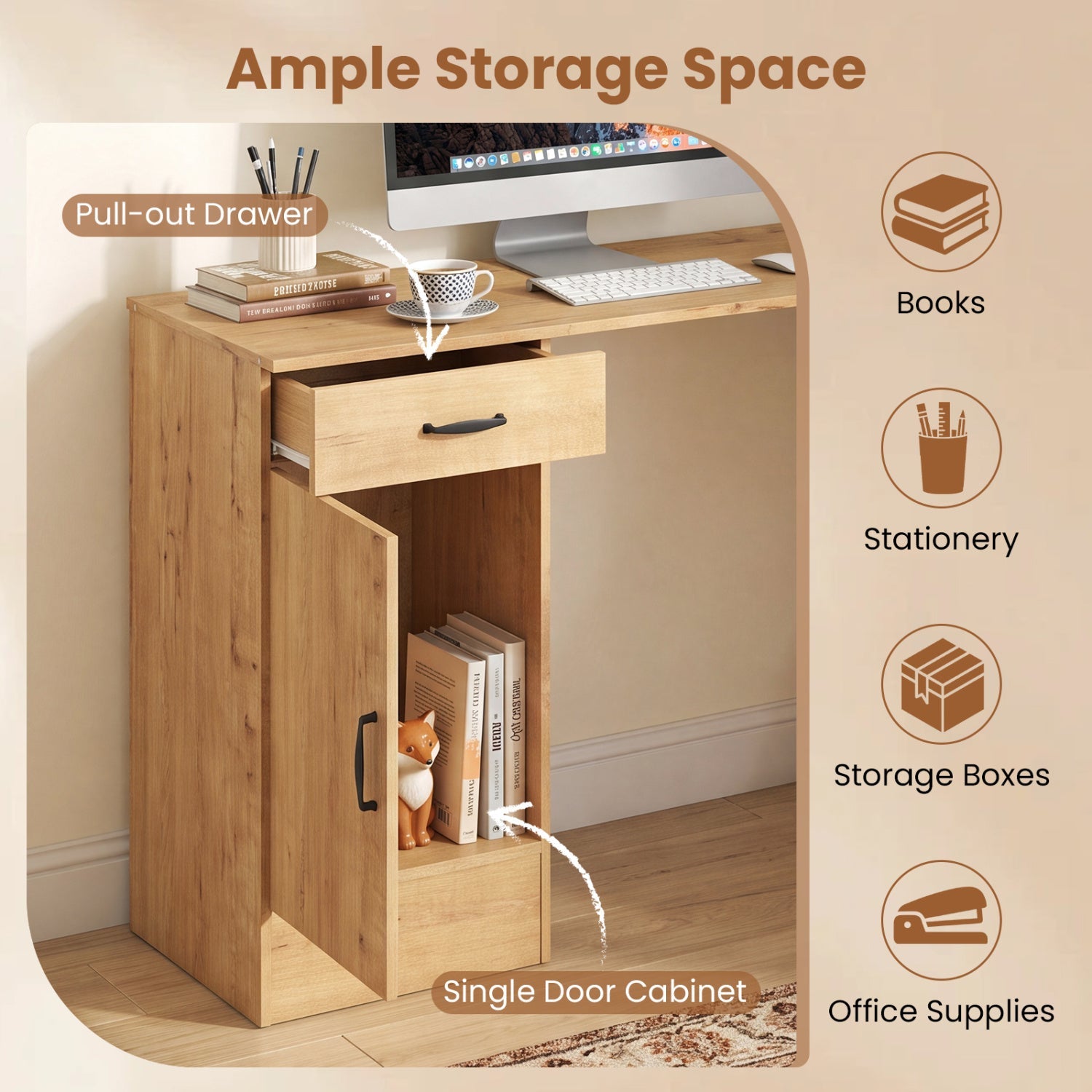 L-Shaped Computer Desk with reversible drawer and cabinet in natural oak DirectDeals on Tampa Home & Garden Store