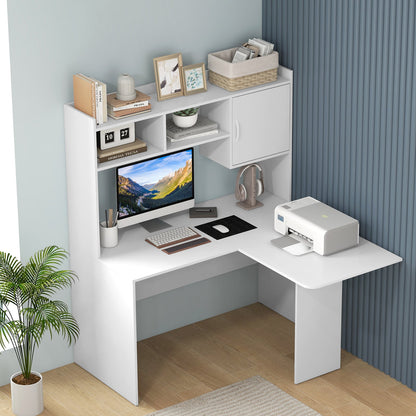 Escritorio en forma de L, escritorio esquinero para computadora con compartimentos de almacenamiento abiertos y armario - Blanco