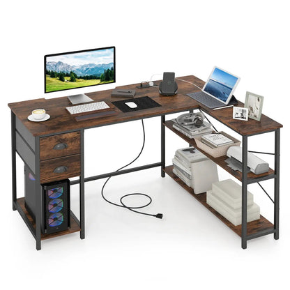 L Shaped Desk With Charging Station and Drawers