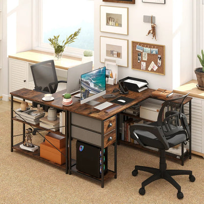 L Shaped Desk With Charging Station and Drawers