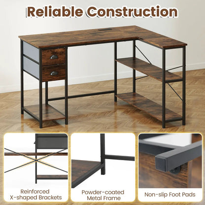 L Shaped Desk With Charging Station and Drawers