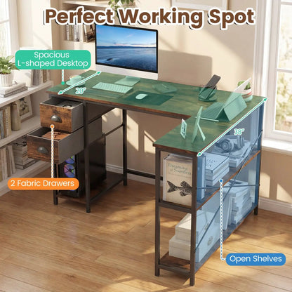 L Shaped Desk With Charging Station and Drawers
