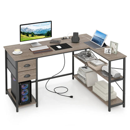 L Shaped Desk With Charging Station and Drawers
