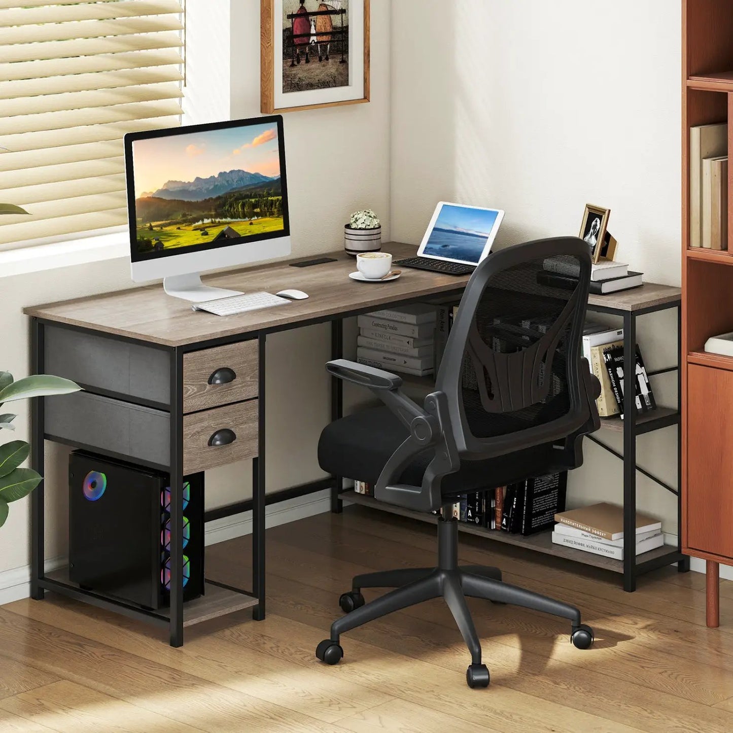 L Shaped Desk With Charging Station and Drawers