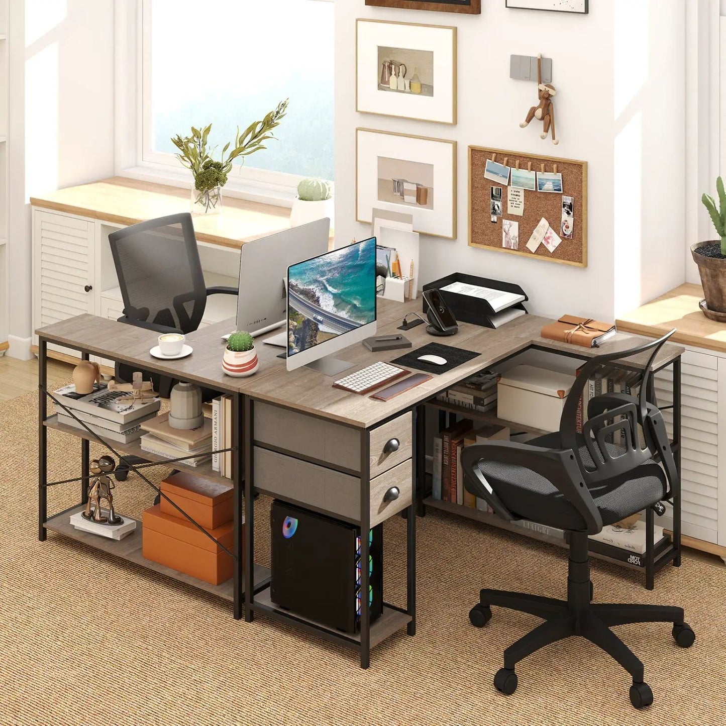 L Shaped Desk With Charging Station and Drawers