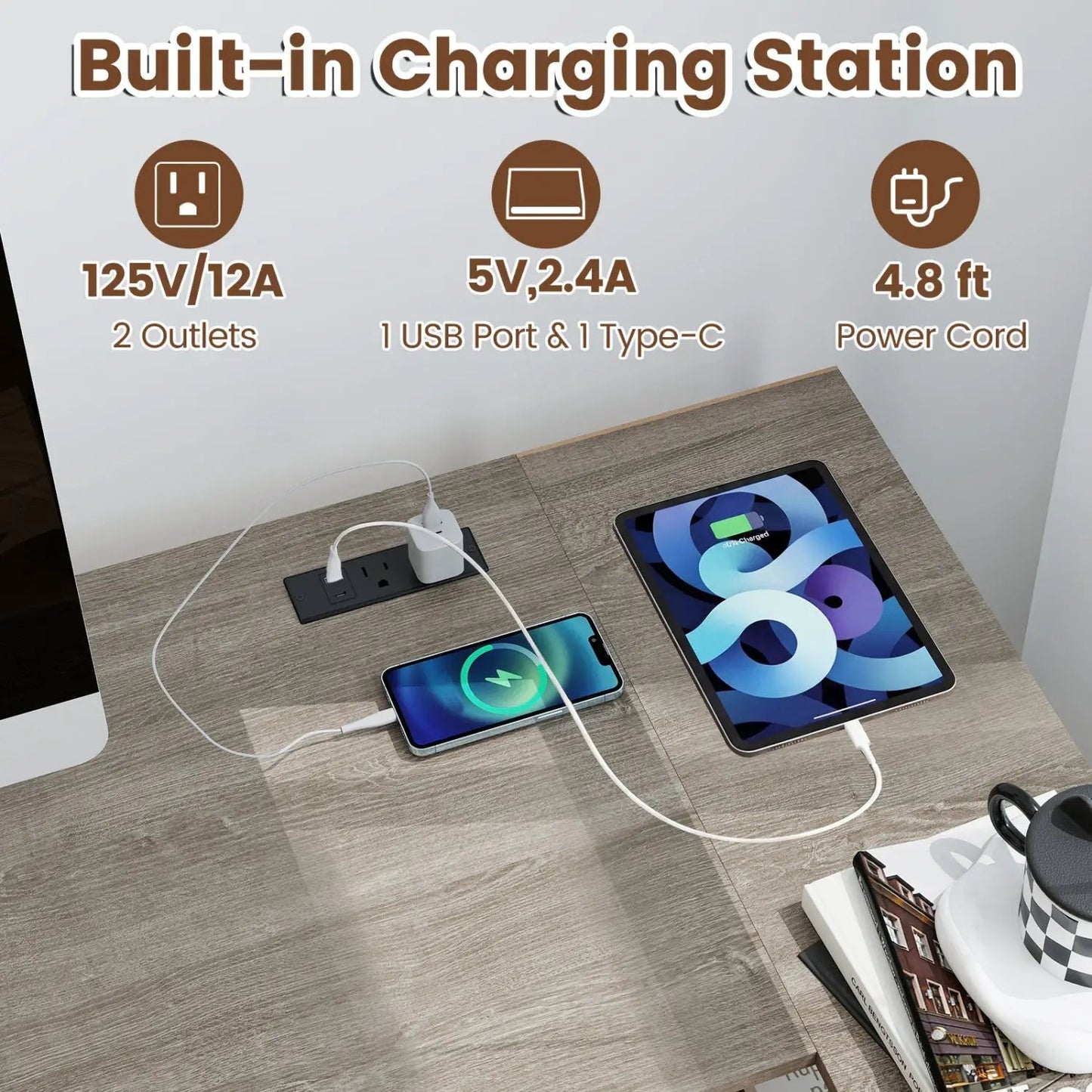 L Shaped Desk With Charging Station and Drawers