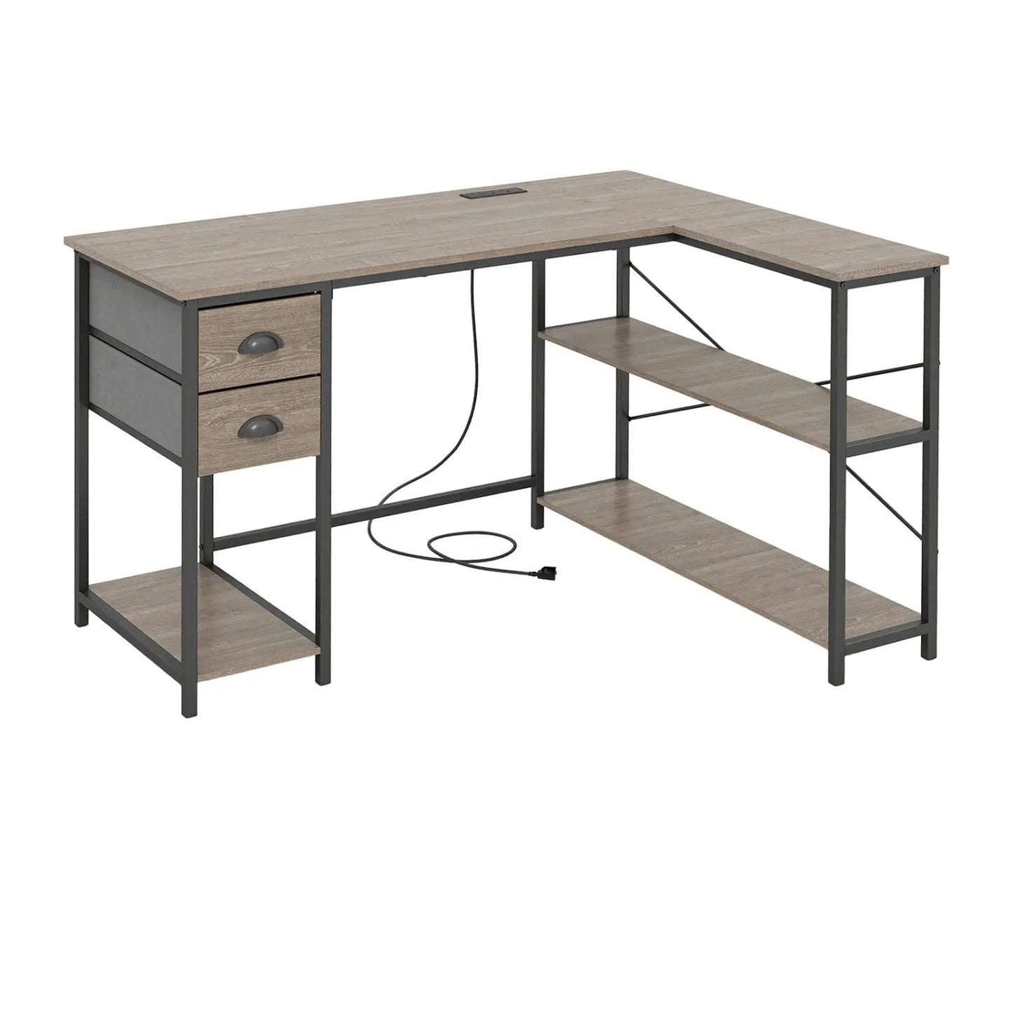 L Shaped Desk With Charging Station and Drawers