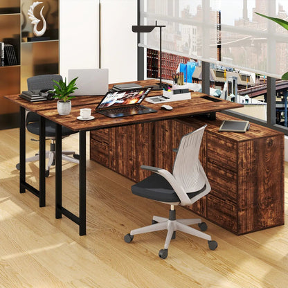 L-Shaped Desk with File Cabinet and Power Outlet