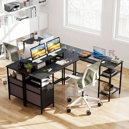 L Shaped Desk with Power Outlet Monitor Stands