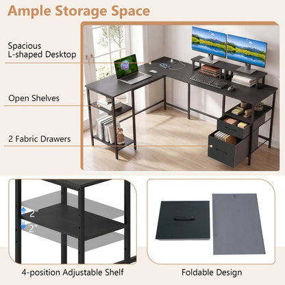 L Shaped Desk with Power Outlet Monitor Stands