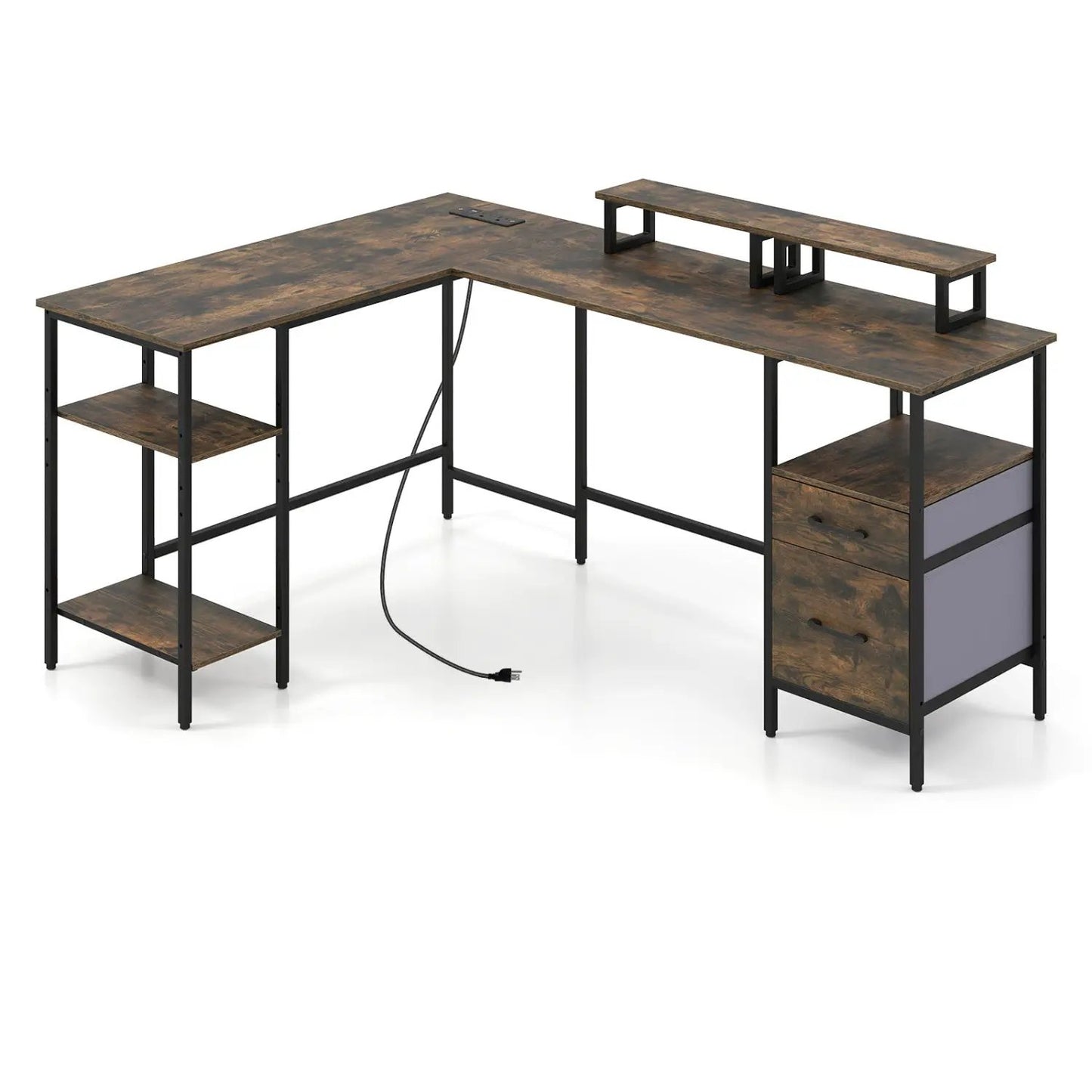 L Shaped Desk with Outlet and Monitor Stands