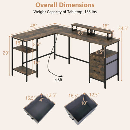 L Shaped Desk with Outlet and Monitor Stands