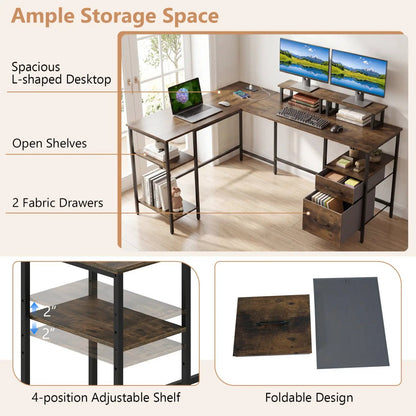 L Shaped Desk with Outlet and Monitor Stands