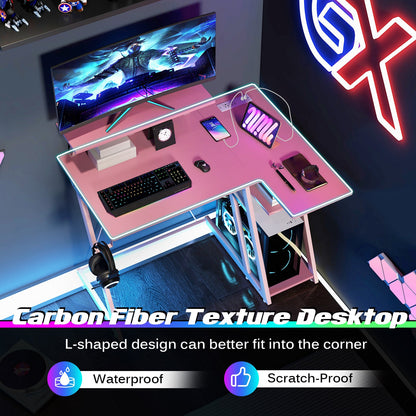 L Shaped Gaming Desk with Outlets and USB Ports