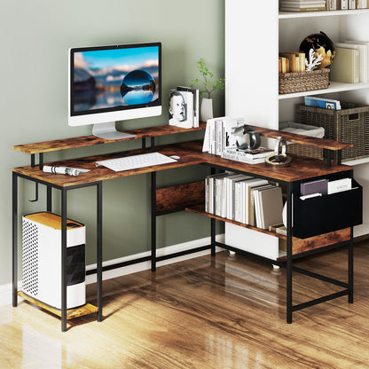 L-Shaped Gaming Desk with LED Lights and Power Outlets Home Office Computer Desk
