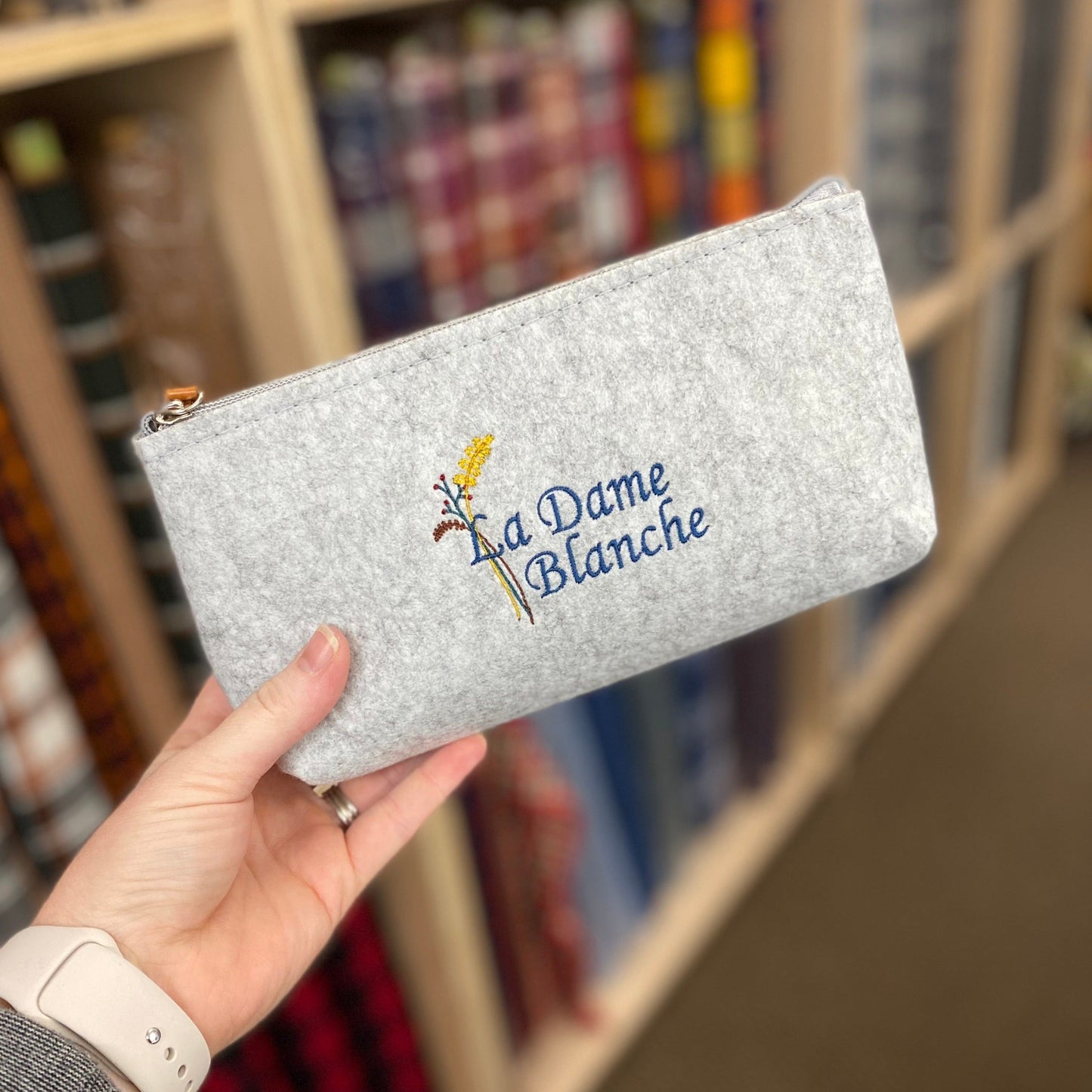 La Dame Blanche Embroidered Felt Zipper Pouch - Tampa Home & Garden Store