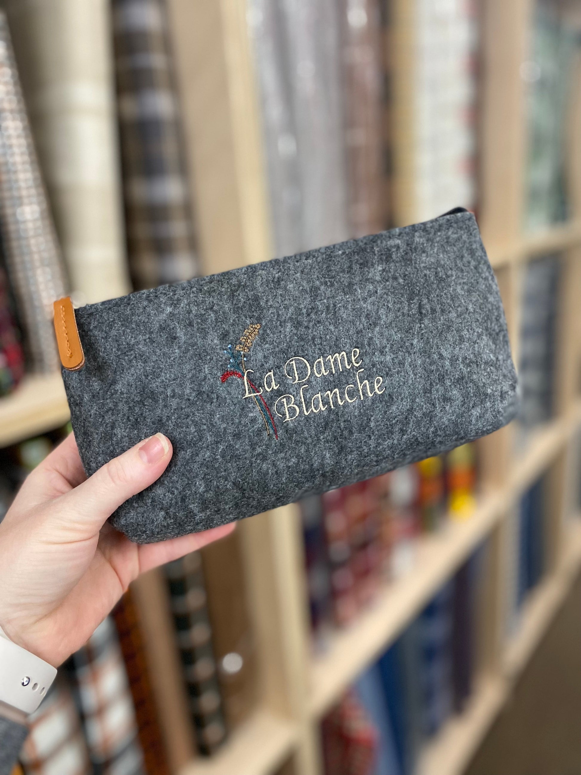 La Dame Blanche Embroidered Felt Zipper Pouch - Tampa Home & Garden Store