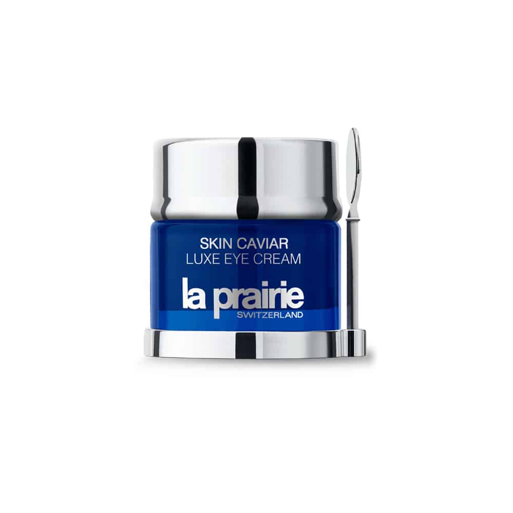 La Prairie Skin Caviar Luxe Eye Cream jar in cobalt blue with silver lid on Tampa Home & Garden Store