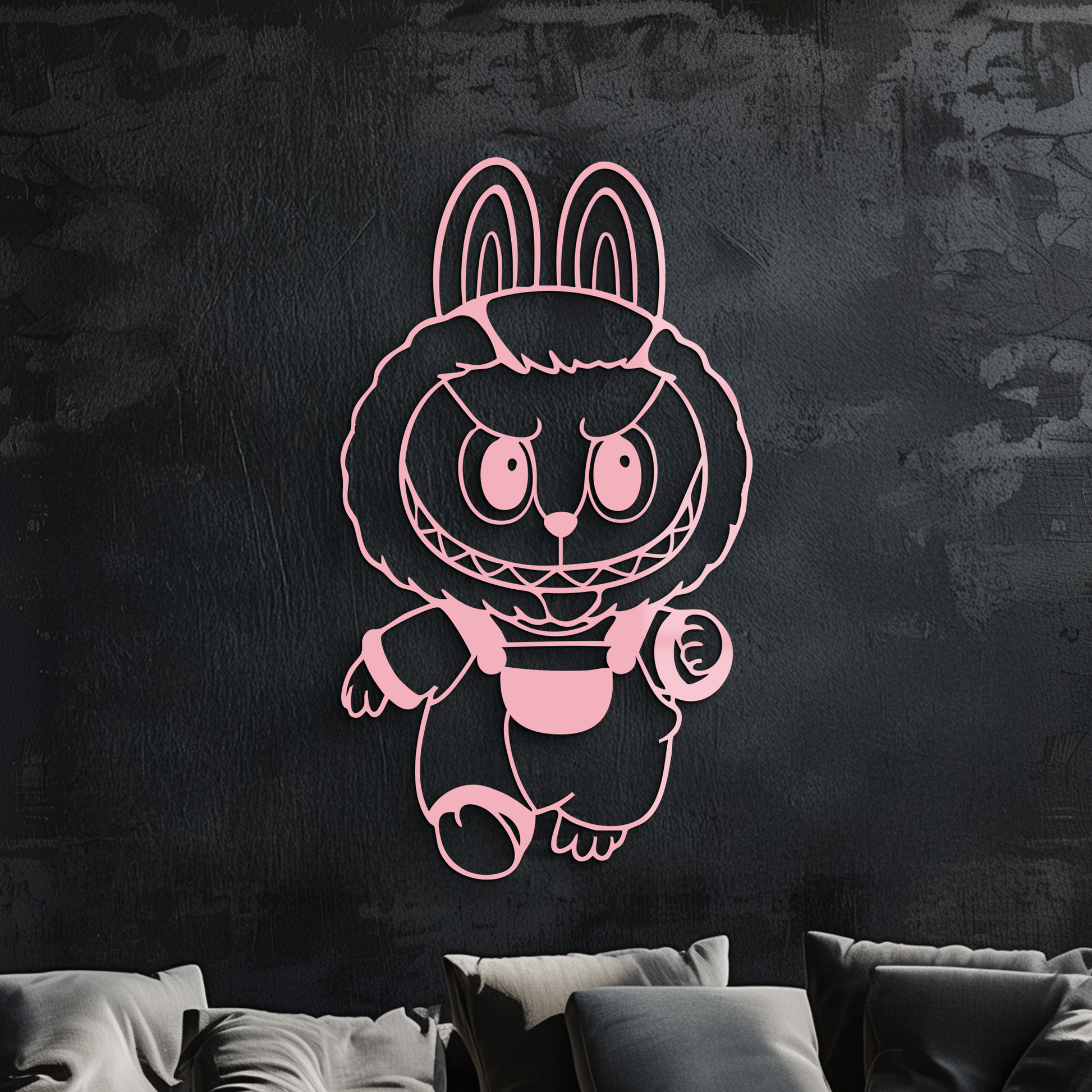 Labubu Bunny Costume Silhouette Modern Home Décor - Pink Metal Wall Art - KAFGP167 - Tampa Home & Garden Store