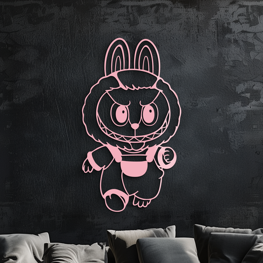 Labubu Bunny Costume Silhouette Modern Home Décor - Pink Metal Wall Art - KAFGP167 - Tampa Home & Garden Store