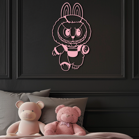 Labubu Bunny Costume Silhouette Modern Home Décor - Pink Metal Wall Art - KAFGP167 - Tampa Home & Garden Store