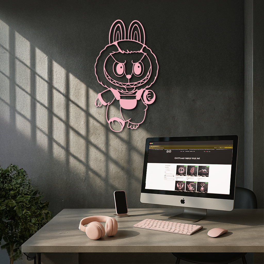 Labubu Bunny Costume Silhouette Modern Home Décor - Pink Metal Wall Art - KAFGP167 - Tampa Home & Garden Store