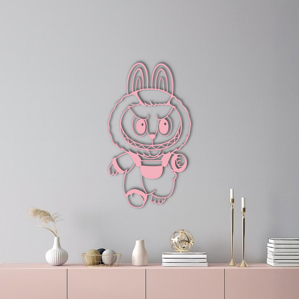 Labubu Bunny Costume Silhouette Modern Home Décor - Pink Metal Wall Art - KAFGP167 - Tampa Home & Garden Store