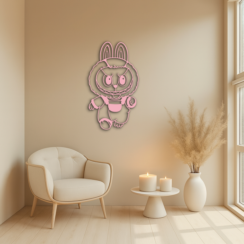 Labubu Bunny Costume Silhouette Modern Home Décor - Pink Metal Wall Art - KAFGP167 - Tampa Home & Garden Store