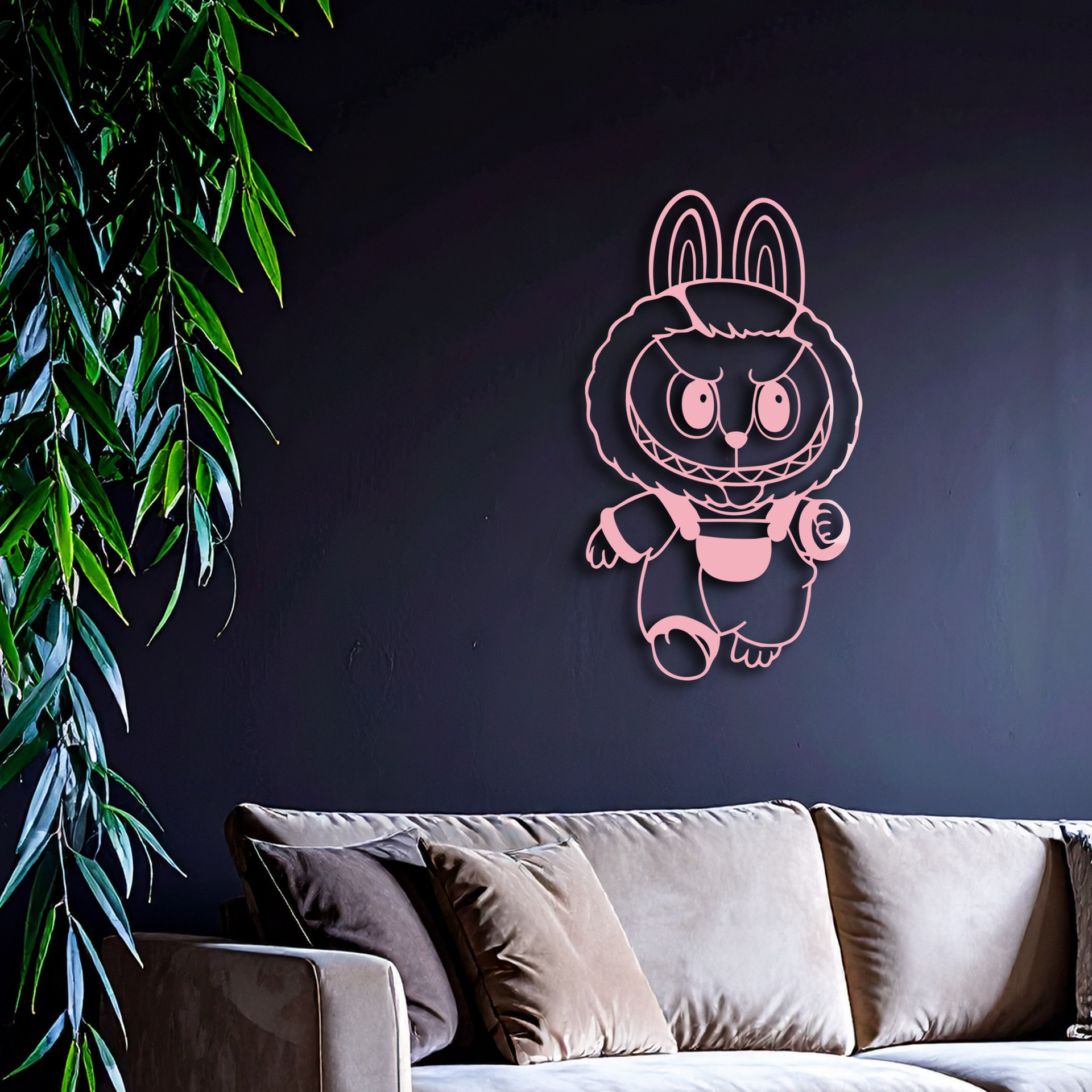 Labubu Bunny Costume Silhouette Modern Home Décor - Pink Metal Wall Art - KAFGP167 - Tampa Home & Garden Store