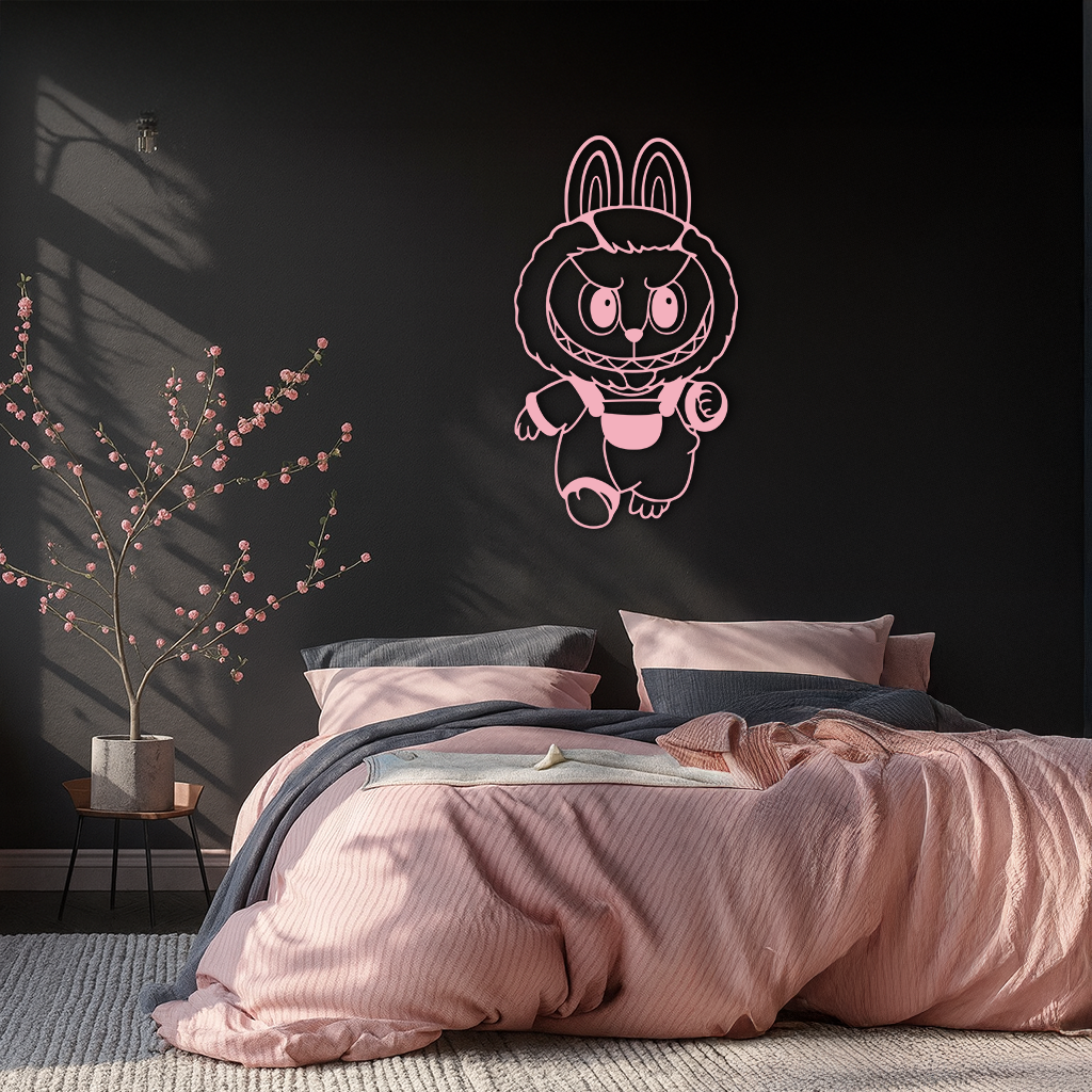 Labubu Bunny Costume Silhouette Modern Home Décor - Pink Metal Wall Art - KAFGP167 - Tampa Home & Garden Store
