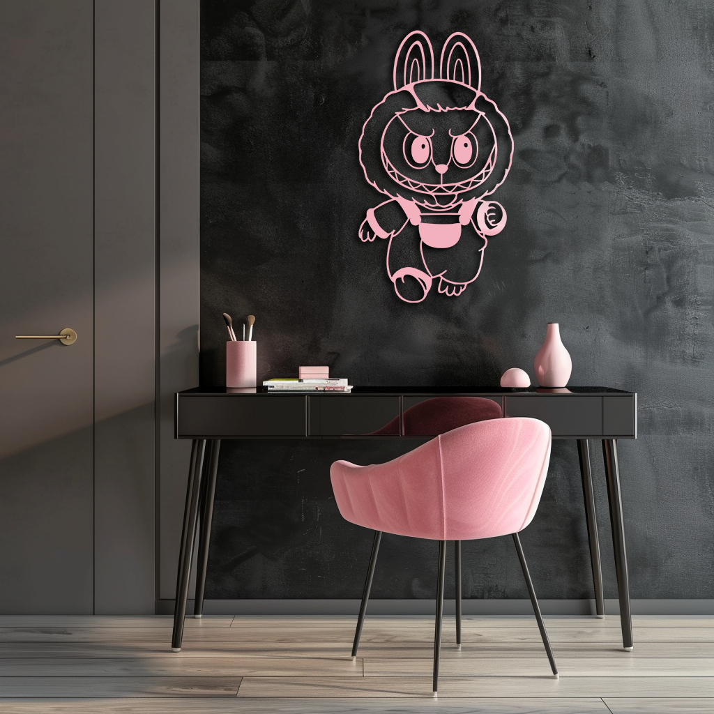 Labubu Bunny Costume Silhouette Modern Home Décor - Pink Metal Wall Art - KAFGP167 - Tampa Home & Garden Store