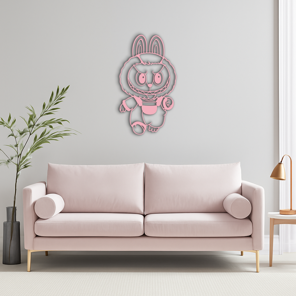 Labubu Bunny Costume Silhouette Modern Home Décor - Pink Metal Wall Art - KAFGP167 - Tampa Home & Garden Store