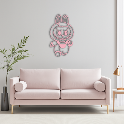 Labubu Bunny Costume Silhouette Modern Home Décor - Pink Metal Wall Art - KAFGP167 - Tampa Home & Garden Store