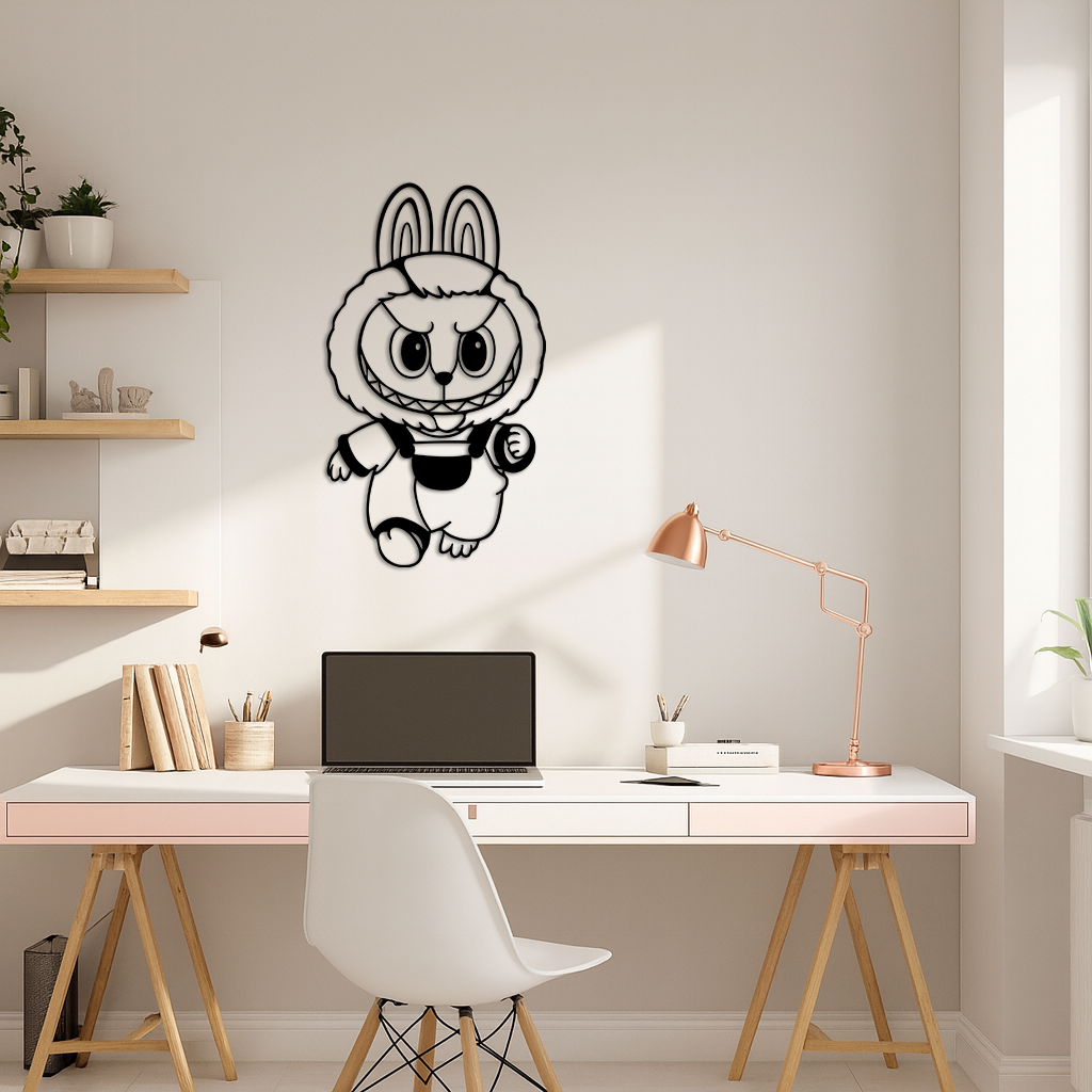 Labubu Bunny Costume Silhouette Modern Home Décor - Pink Metal Wall Art - KAFGP167 - Tampa Home & Garden Store