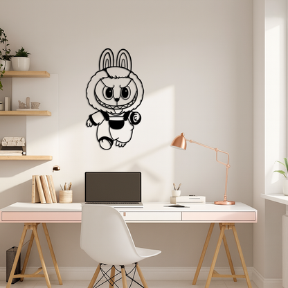 Labubu Bunny Costume Silhouette Modern Home Décor - Pink Metal Wall Art - KAFGP167 - Tampa Home & Garden Store