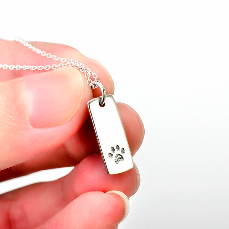 Ladies Glossy Square Dog Paw Print Tag Necklace - Tampa Home & Garden Store