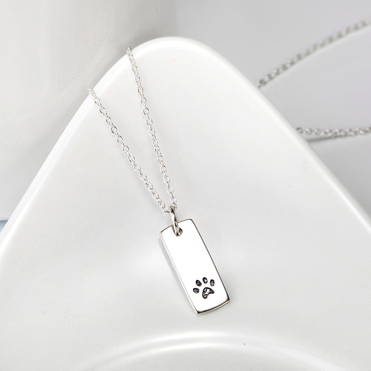 Ladies Glossy Square Dog Paw Print Tag Necklace - Tampa Home & Garden Store