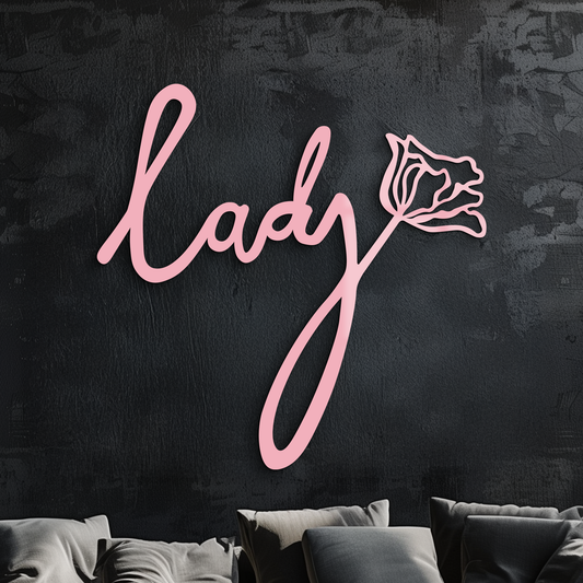 Lady Script Word Metal Wall Art – Elegant Floral Typography Decor - KAFGP096 - Tampa Home & Garden Store