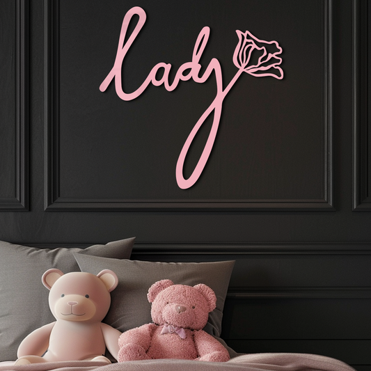 Lady Script Word Metal Wall Art – Elegant Floral Typography Decor - KAFGP096 - Tampa Home & Garden Store