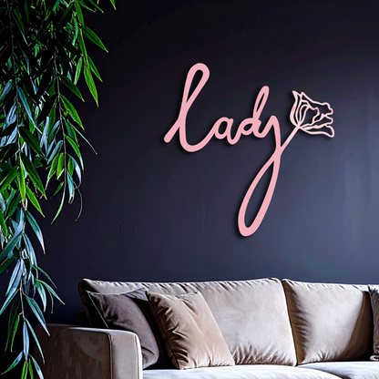 Lady Script Word Metal Wall Art – Elegant Floral Typography Decor - KAFGP096 - Tampa Home & Garden Store