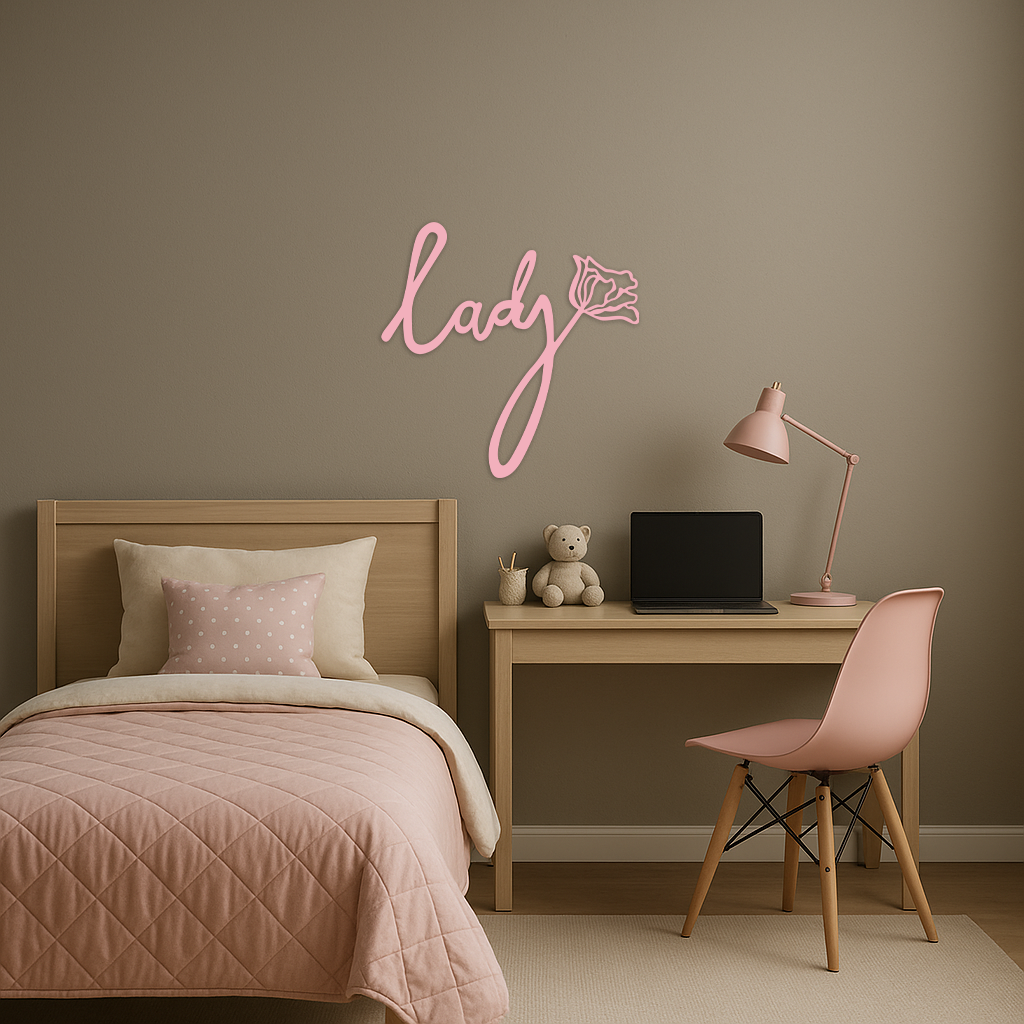 Lady Script Word Metal Wall Art – Elegant Floral Typography Decor - KAFGP096 - Tampa Home & Garden Store