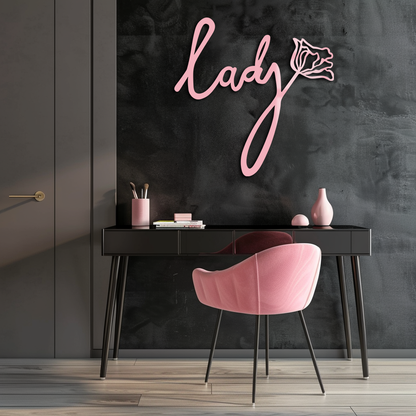 Lady Script Word Metal Wall Art – Elegant Floral Typography Decor - KAFGP096 - Tampa Home & Garden Store