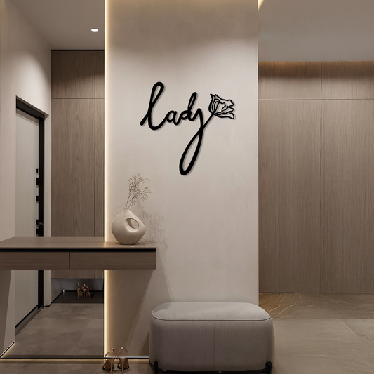 Lady Script Word Metal Wall Art – Elegant Floral Typography Decor - KAFGP096 - Tampa Home & Garden Store