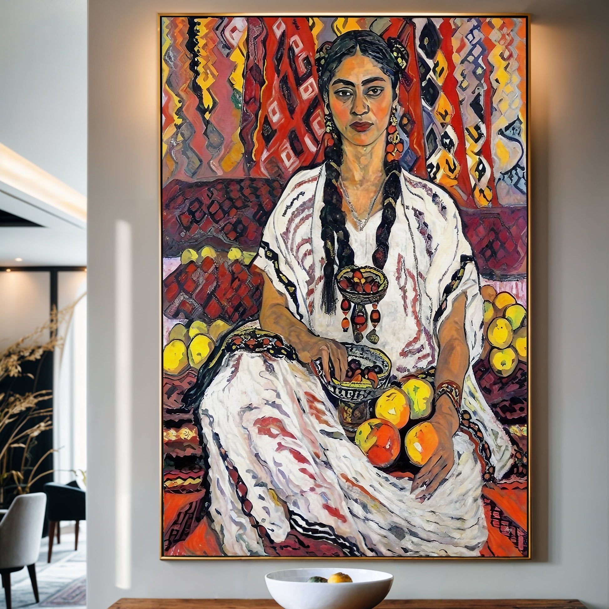 Canvas Print Lady Her by Tailored Canvases, vibrant portrait with braided hair background on Tampa Home & Garden Store
