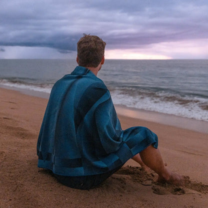 Oversized Beach Towel in Deep Blue Ocean Texture